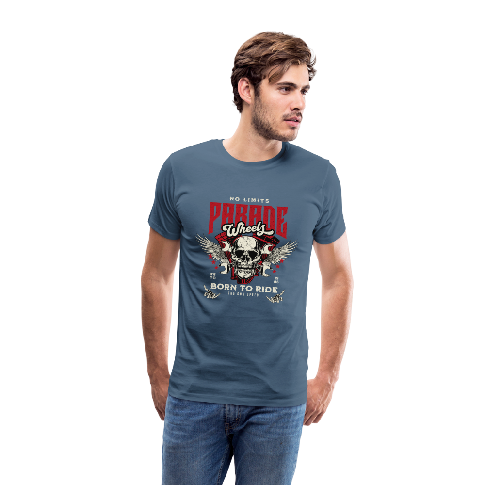 No Limits Parade Wheels Born To Ride Club  Premium T-Shirt Herren - Blaugrau