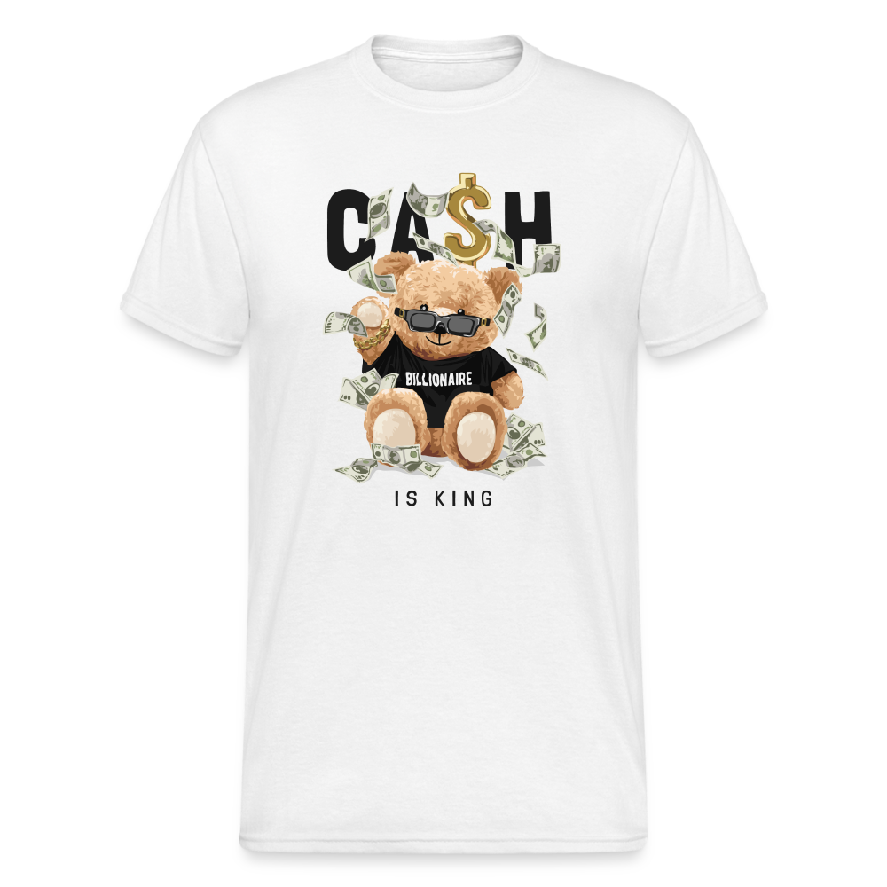Teddybär Bear Cash Is King Streetwear Spruch T-Shirt Herren - Weiß