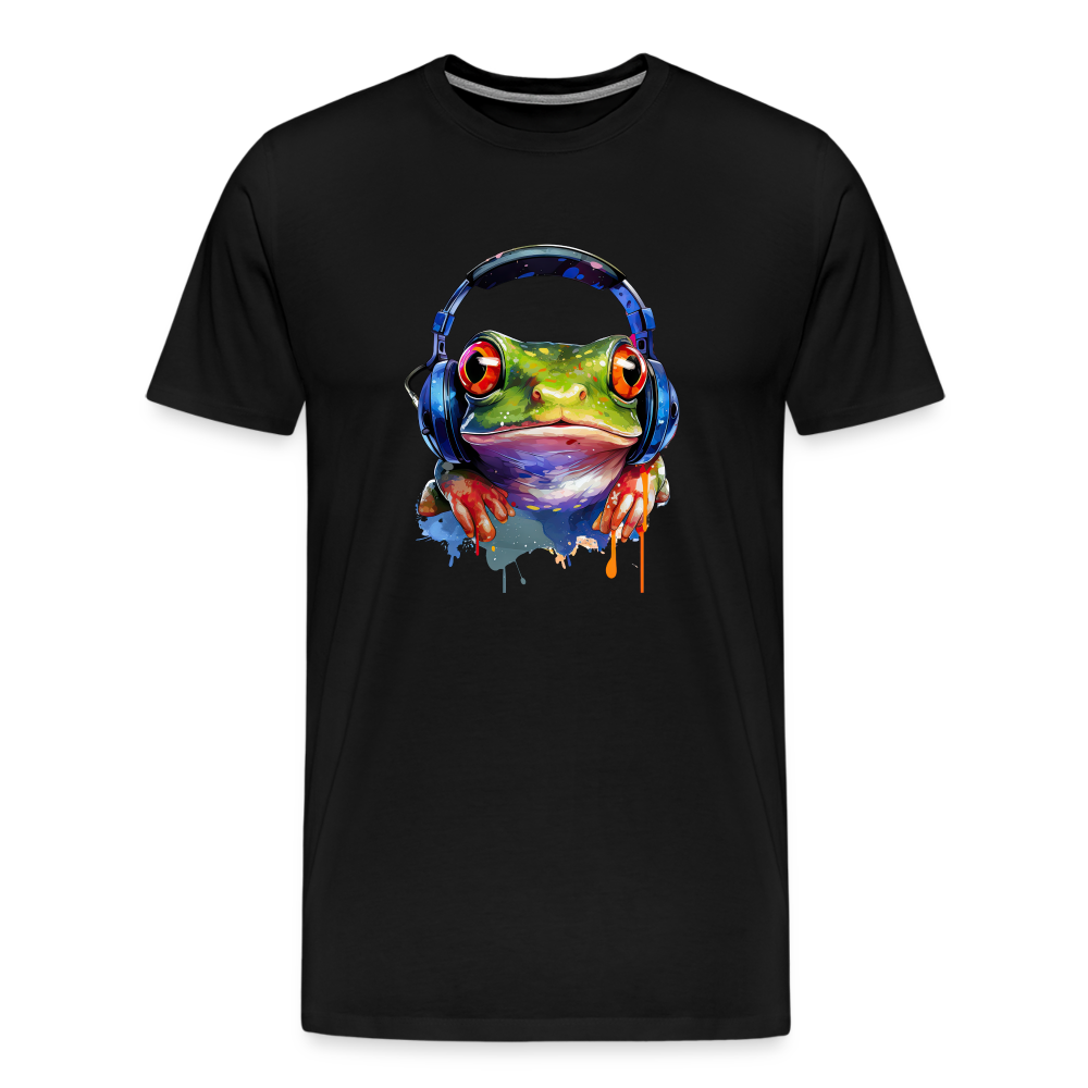 Frosch Kopfhörer Safari Zoo Männer Premium T-Shirt - Schwarz