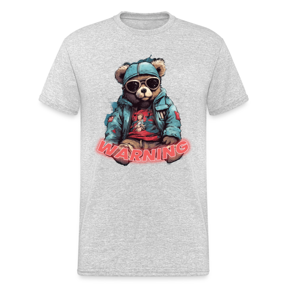 Teddybär Bear Warning Streetwear Spruch T-Shirt Herren - Grau meliert