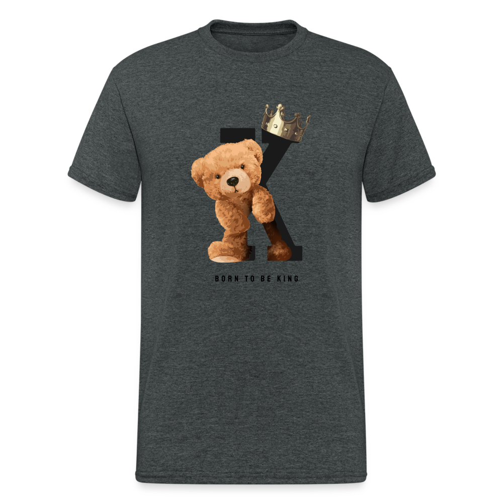 Teddybär Bear born to be King Streetwear Spruch T-Shirt Herren - Dunkelgrau meliert