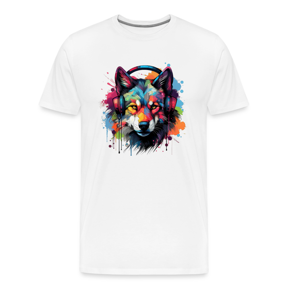 Wolf Kopfhörern Safari Zoo Männer Premium T-Shirt - Weiß