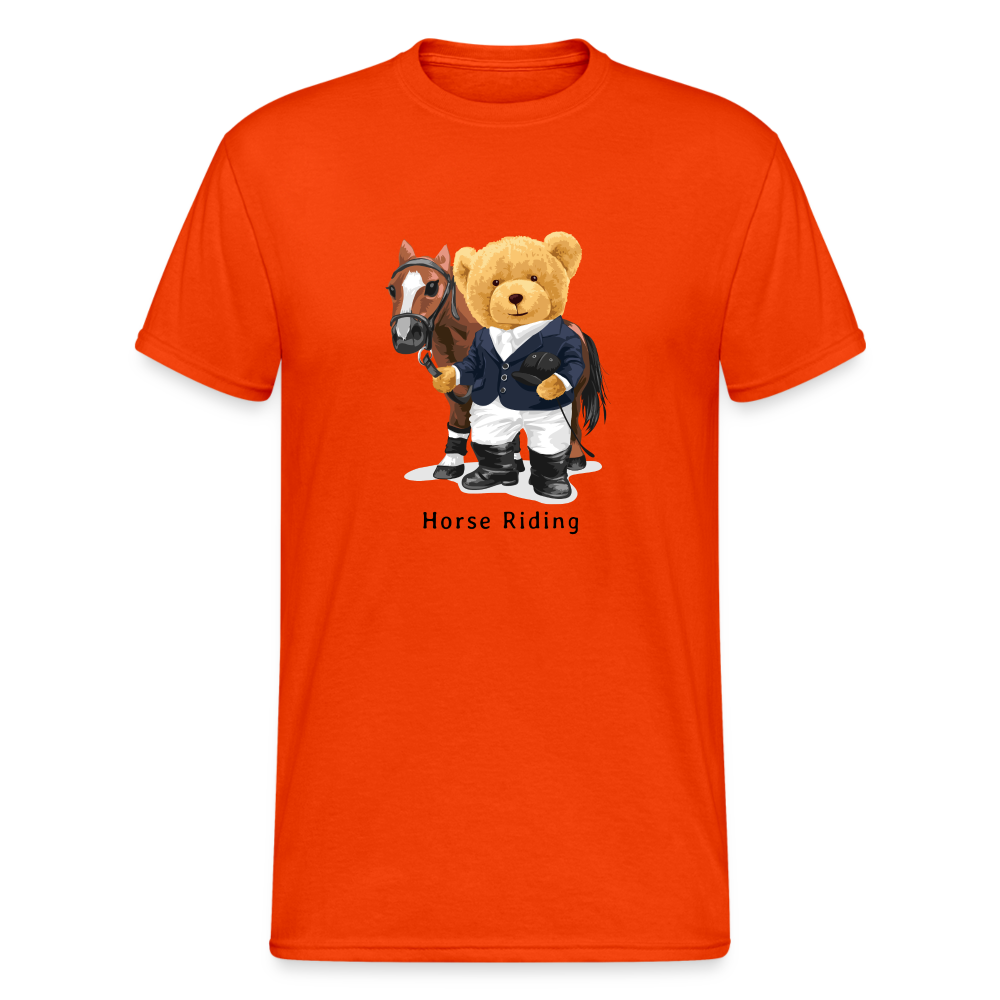 Teddybär Bear Horse Riding Streetwear Spruch T-Shirt Herren - kräftig Orange