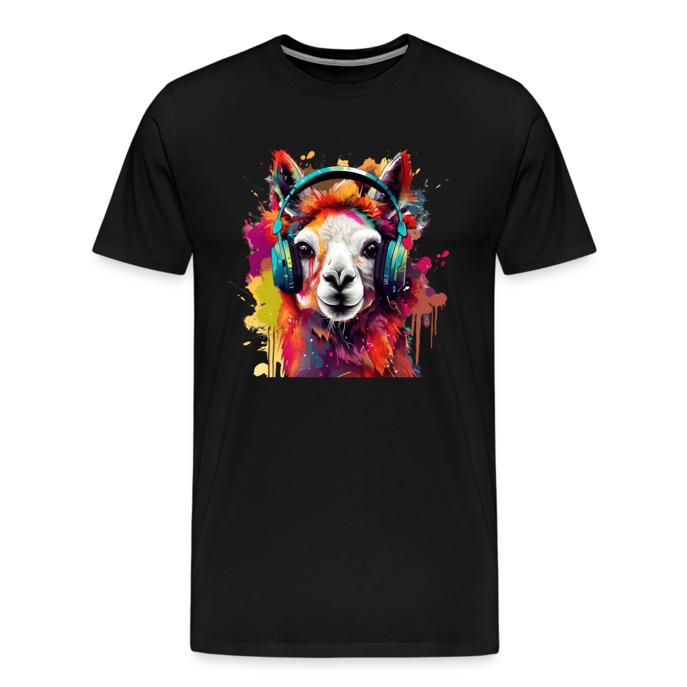 Lama Kopfhörer Safari Zoo Männer Premium T-Shirt - Schwarz