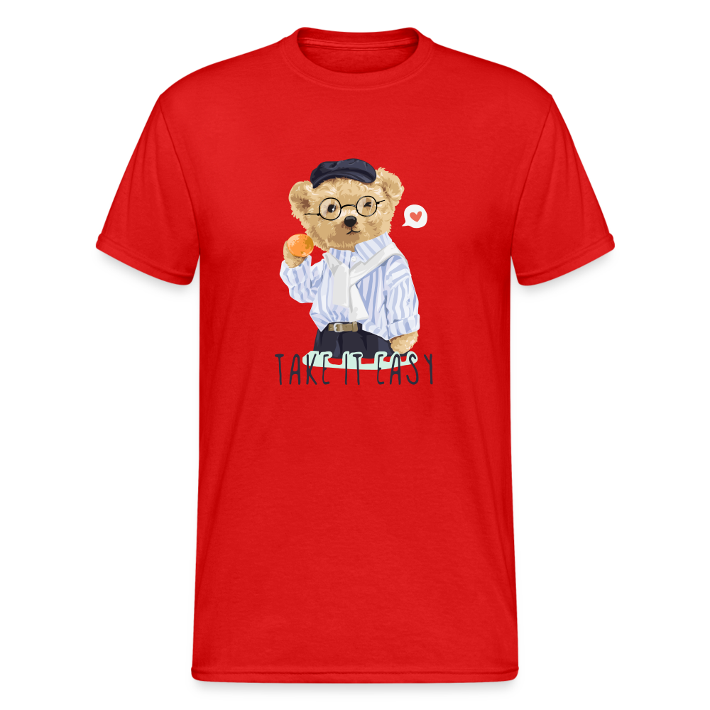 Teddybär Bear Take it easy Streetwear Spruch T-Shirt Herren - Rot