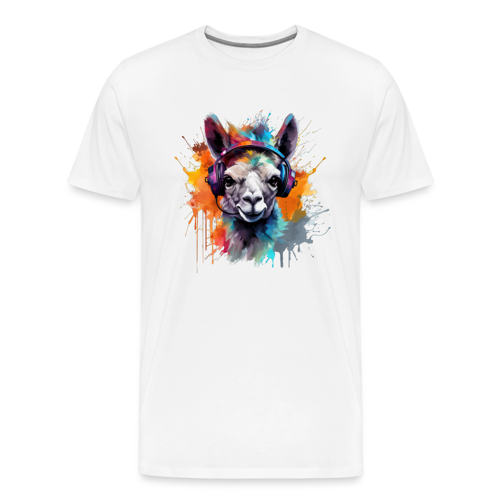 Lama Kopfhörer Safari Zoo Männer Premium T-Shirt - Weiß
