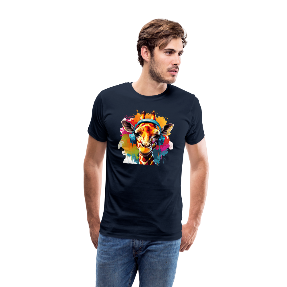 Giraffe Kopfhörern Safari Zoo Männer Premium T-Shirt - Navy