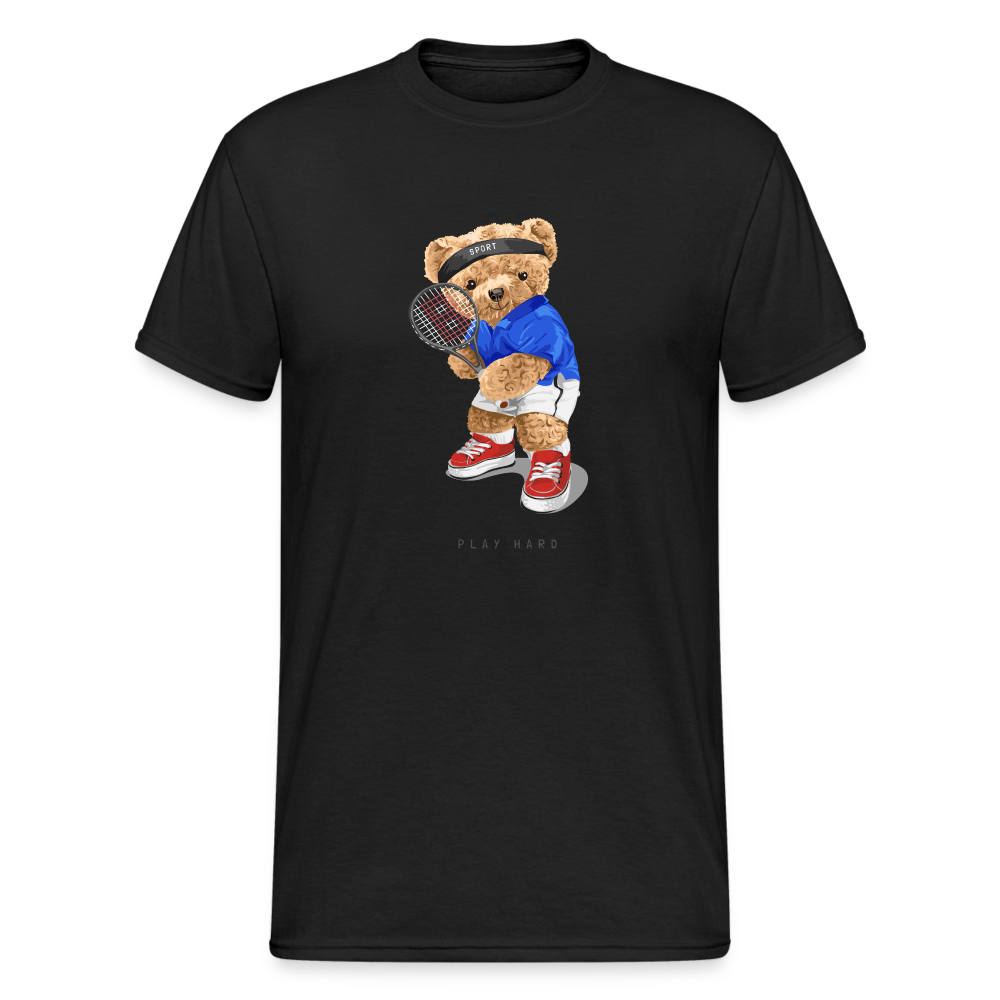 Teddybär Bear Play Hard Streetwear Spruch T-Shirt Herren - Schwarz
