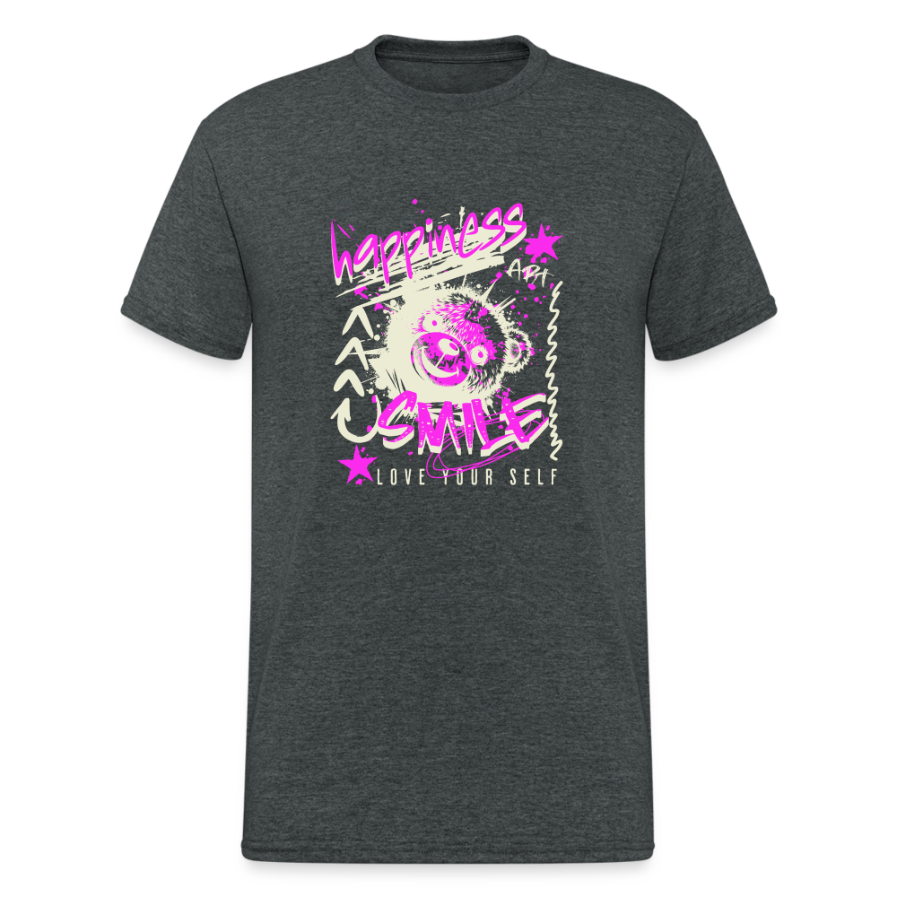 Teddybär Bear happiness Smile Streetwear Spruch T-Shirt Herren - Dunkelgrau meliert