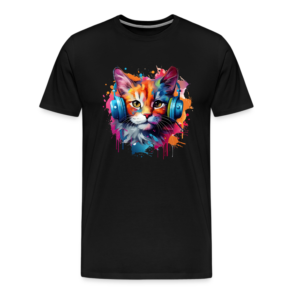 Katze Kopfhörer Männer Premium T-Shirt - Schwarz