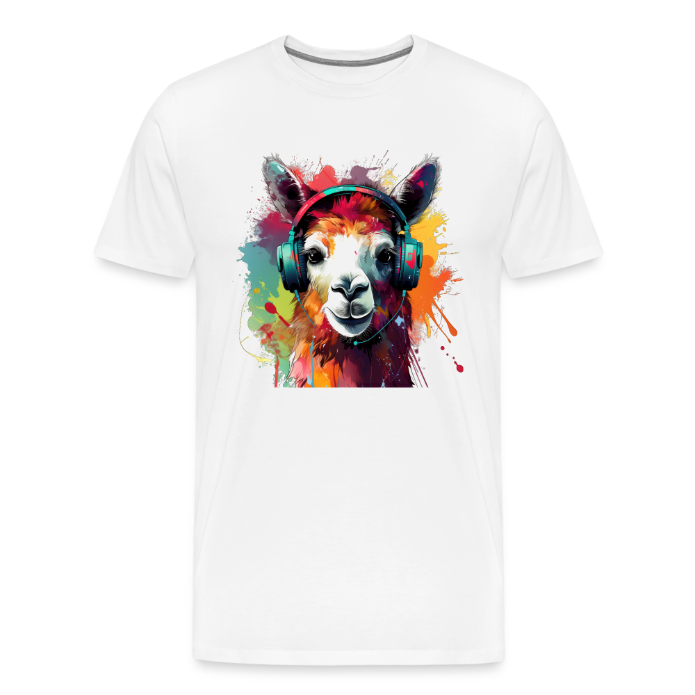Lama Kopfhörer Safari Zoo Männer Premium T-Shirt - Weiß