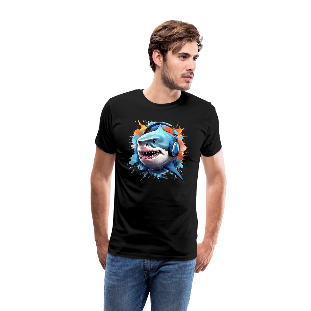 Hai Kopfhörer Safari Zoo Männer Premium T-Shirt - Schwarz