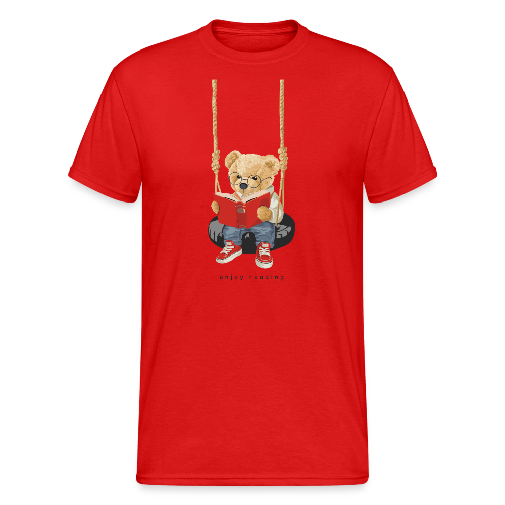 Teddybär Bear Enjoy reading Streetwear Spruch T-Shirt Herren - Rot