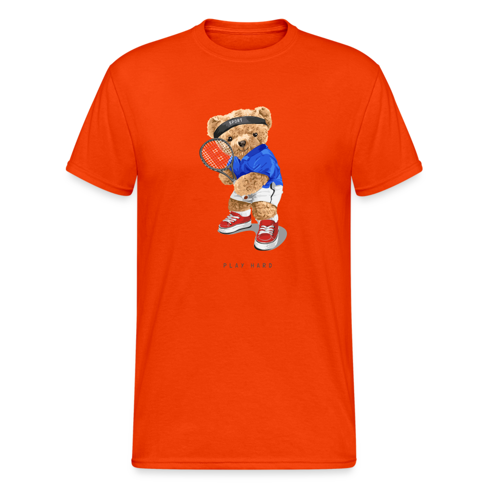 Teddybär Bear Play Hard Streetwear Spruch T-Shirt Herren - kräftig Orange