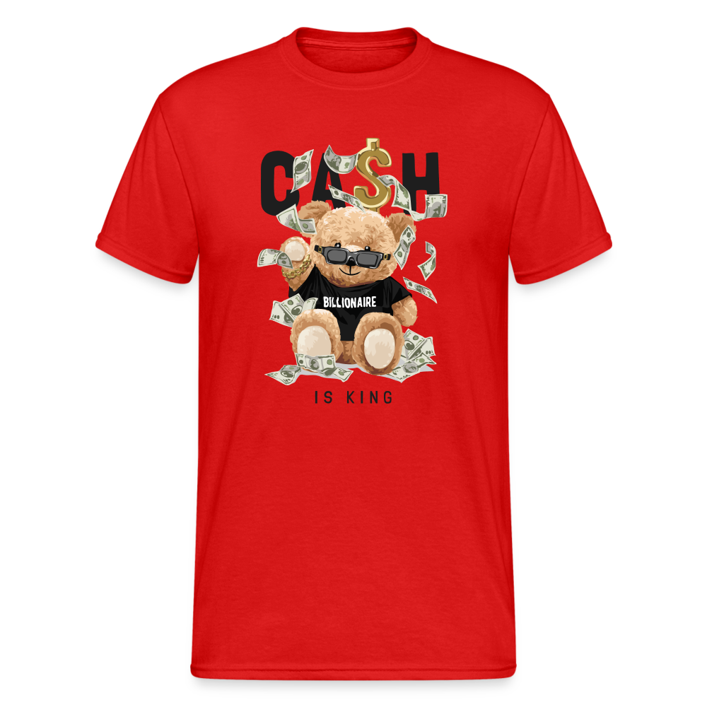 Teddybär Bear Cash Is King Streetwear Spruch T-Shirt Herren - Rot