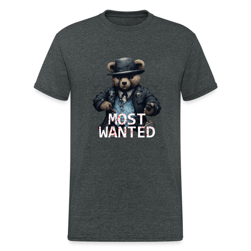 Teddybär Bear Most Wanted Streetwear Spruch T-Shirt Herren - Dunkelgrau meliert