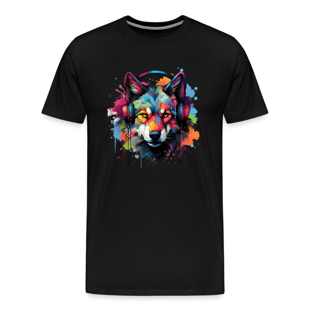 Wolf Kopfhörern Safari Zoo Männer Premium T-Shirt - Schwarz