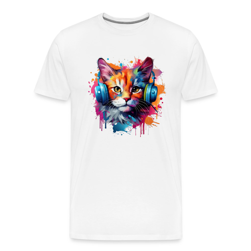 Katze Kopfhörer Männer Premium T-Shirt - Weiß