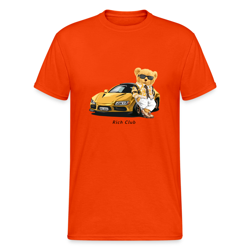 Teddybär Bear Rich Club Streetwear Spruch T-Shirt Herren - kräftig Orange