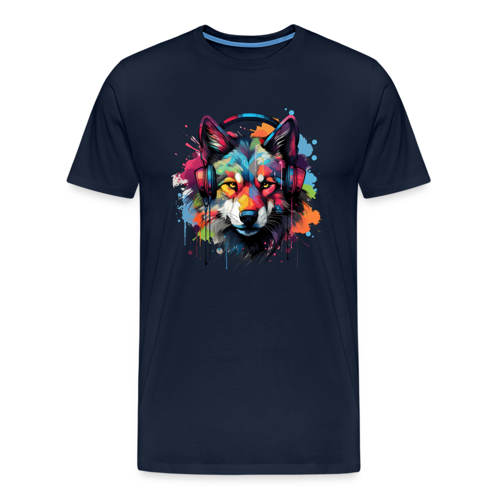 Wolf Kopfhörern Safari Zoo Männer Premium T-Shirt - Navy