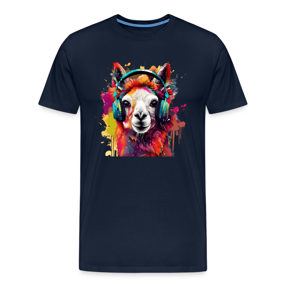 Lama Kopfhörer Safari Zoo Männer Premium T-Shirt - Navy