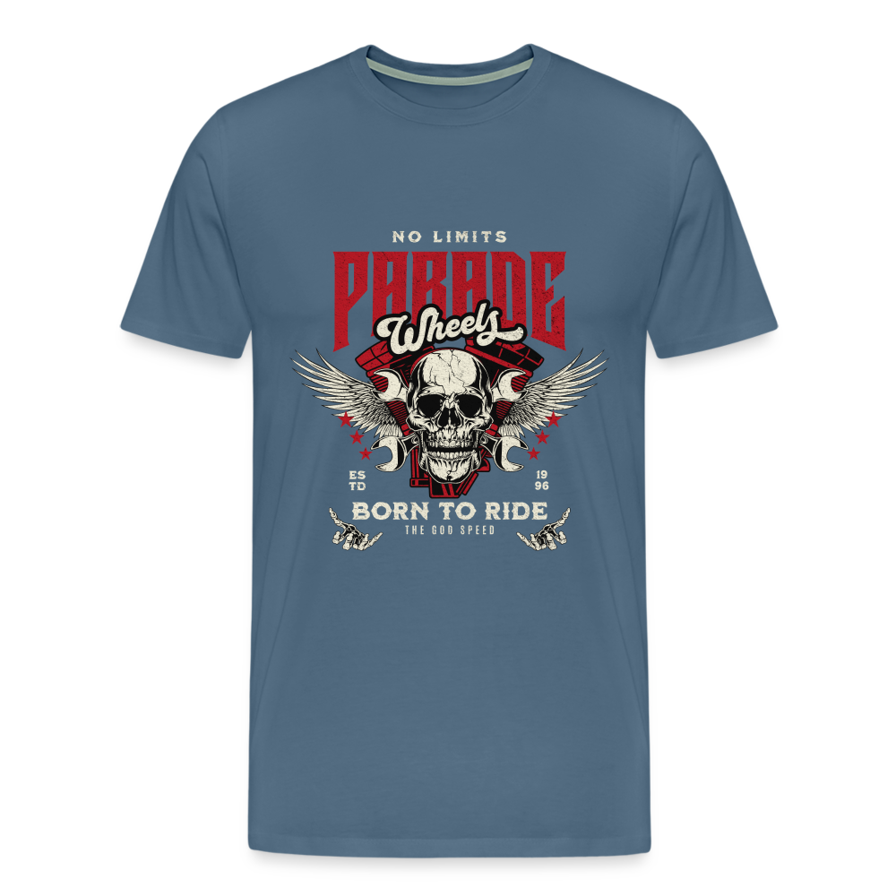 No Limits Parade Wheels Born To Ride Club  Premium T-Shirt Herren - Blaugrau