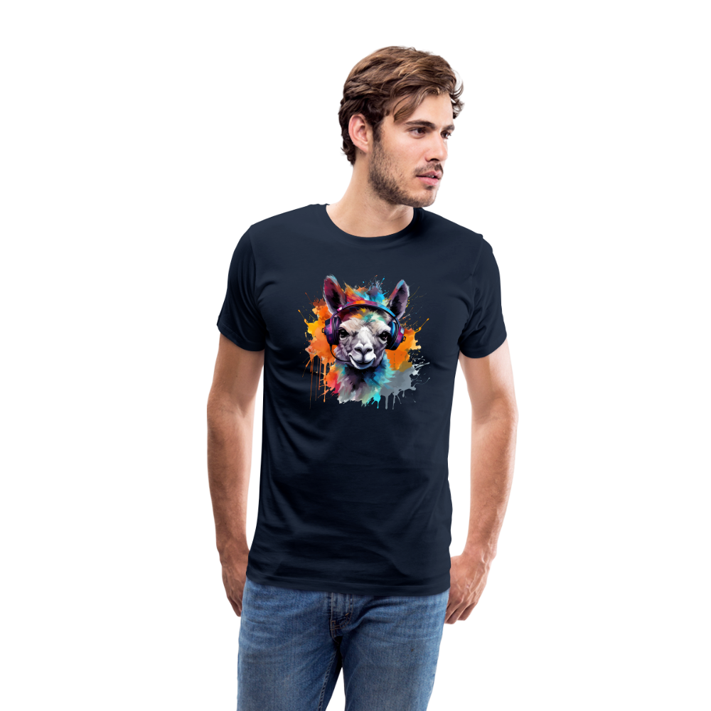 Lama Kopfhörer Safari Zoo Männer Premium T-Shirt - Navy