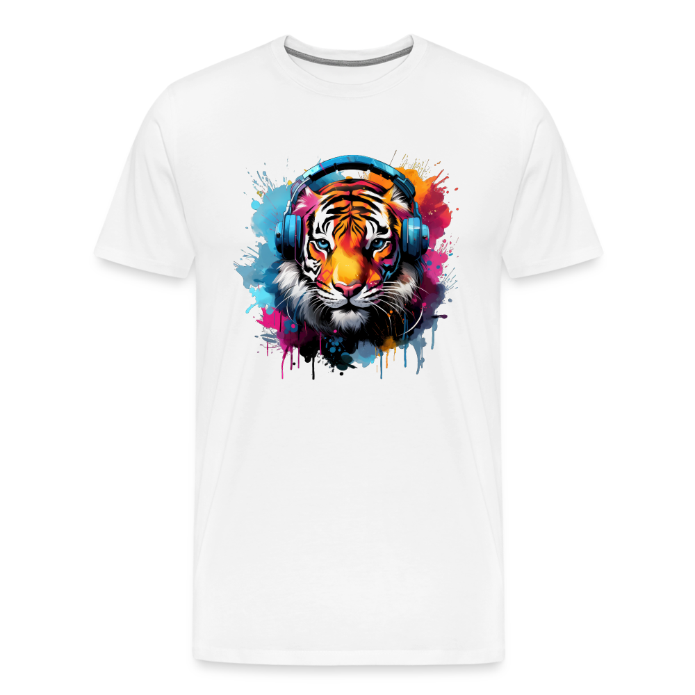 Tiger Kopfhörern Safari Zoo Männer Premium T-Shirt - Weiß