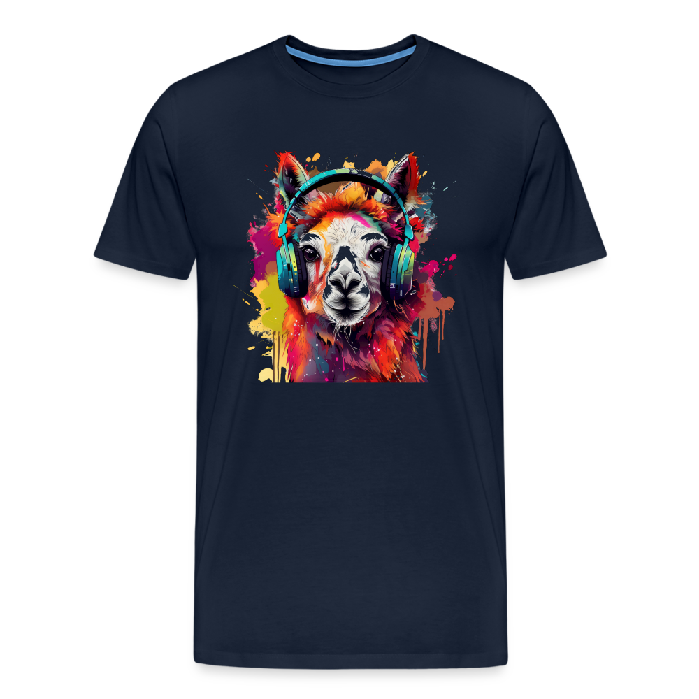 Lama Kopfhörer Safari Zoo Männer Premium T-Shirt - Navy