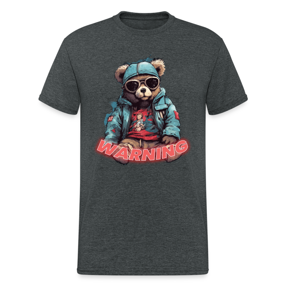 Teddybär Bear Warning Streetwear Spruch T-Shirt Herren - Dunkelgrau meliert