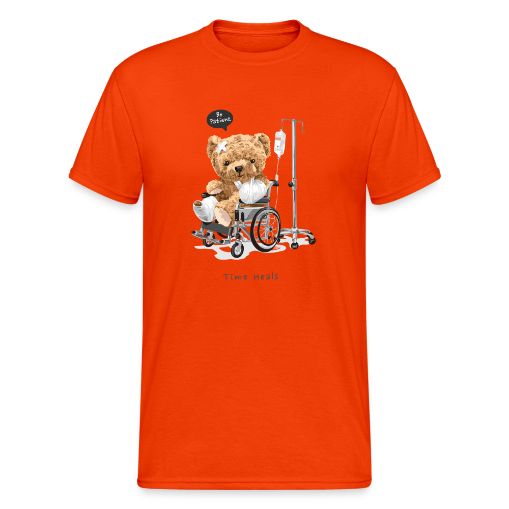 Teddybär Bear Time Heals Master Streetwear Spruch T-Shirt Herren - kräftig Orange