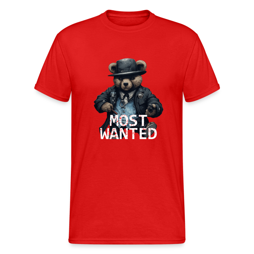 Teddybär Bear Most Wanted Streetwear Spruch T-Shirt Herren - Rot