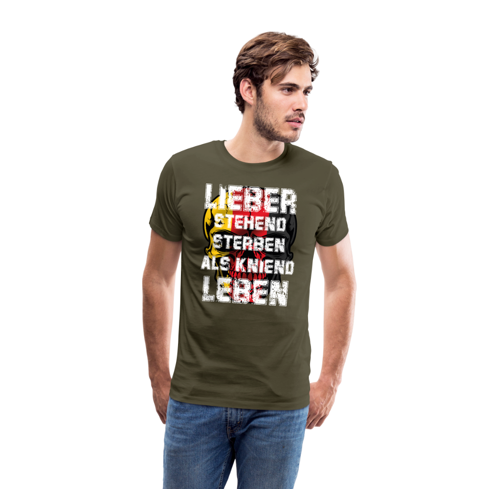 Lieber stehend sterben als kniend Leben German Skull Premium T-Shirt Herren - Khaki