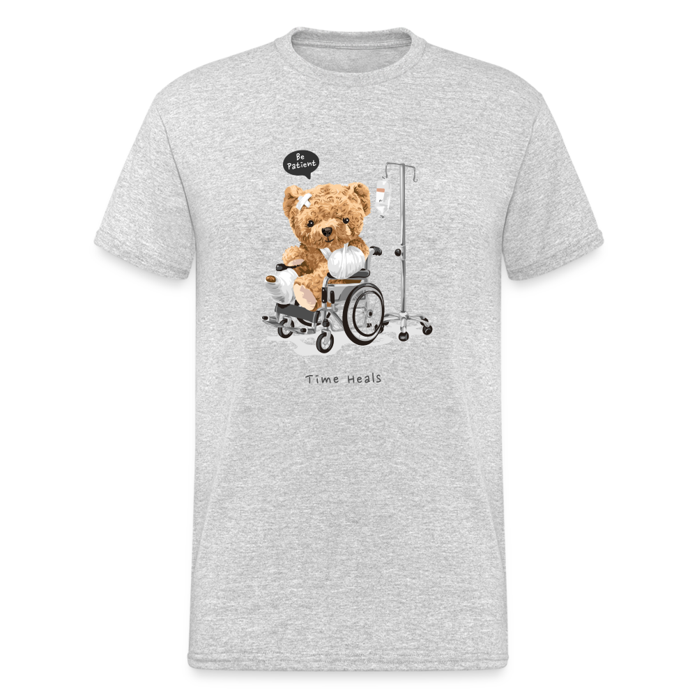 Teddybär Bear Time Heals Master Streetwear Spruch T-Shirt Herren - Grau meliert