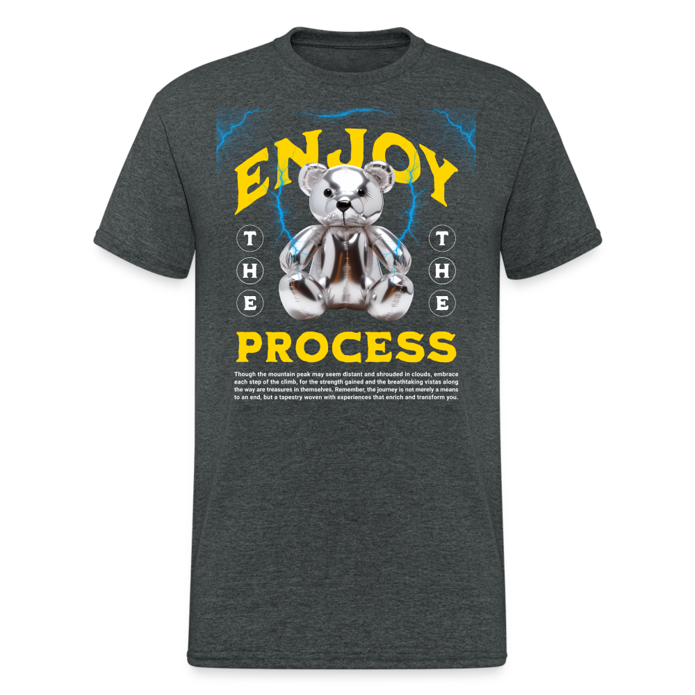 Teddybär Bear Enjoy Process Streetwear Spruch T-Shirt Herren - Dunkelgrau meliert