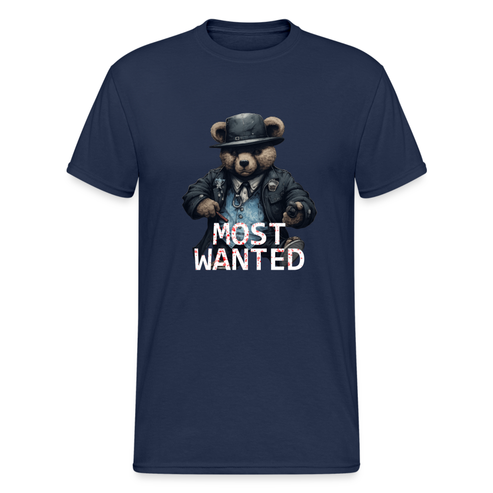 Teddybär Bear Most Wanted Streetwear Spruch T-Shirt Herren - Navy