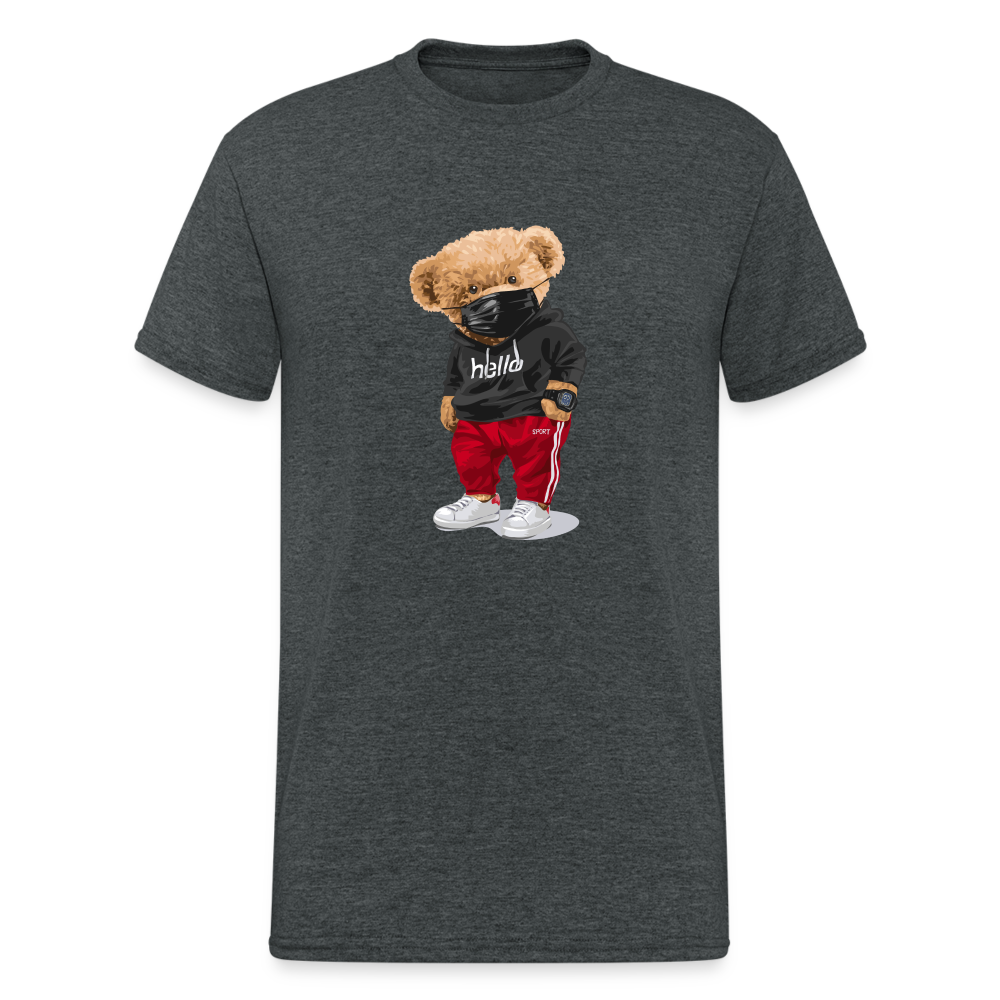 Teddybär Bear Hello Streetwear Spruch T-Shirt Herren - Dunkelgrau meliert