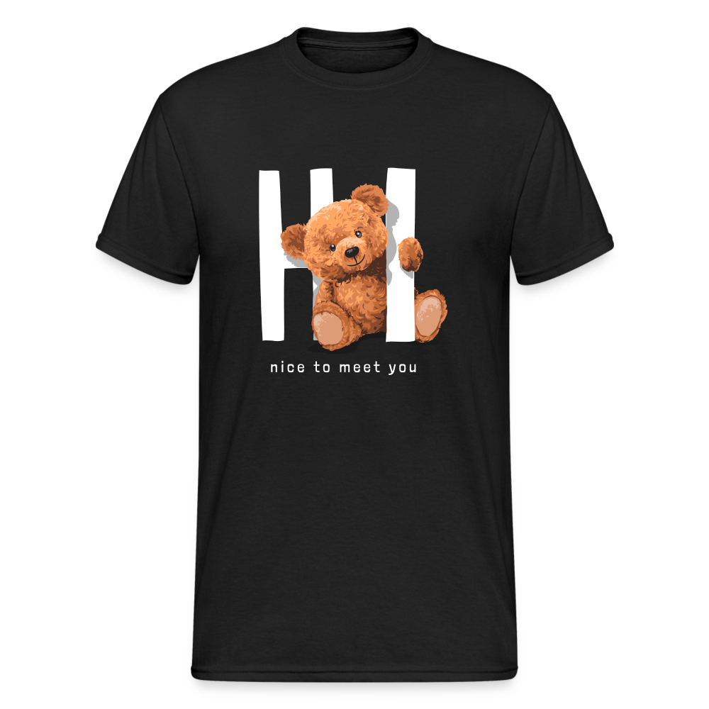 Teddybär Bear Hi Streetwear Spruch T-Shirt Herren - Schwarz