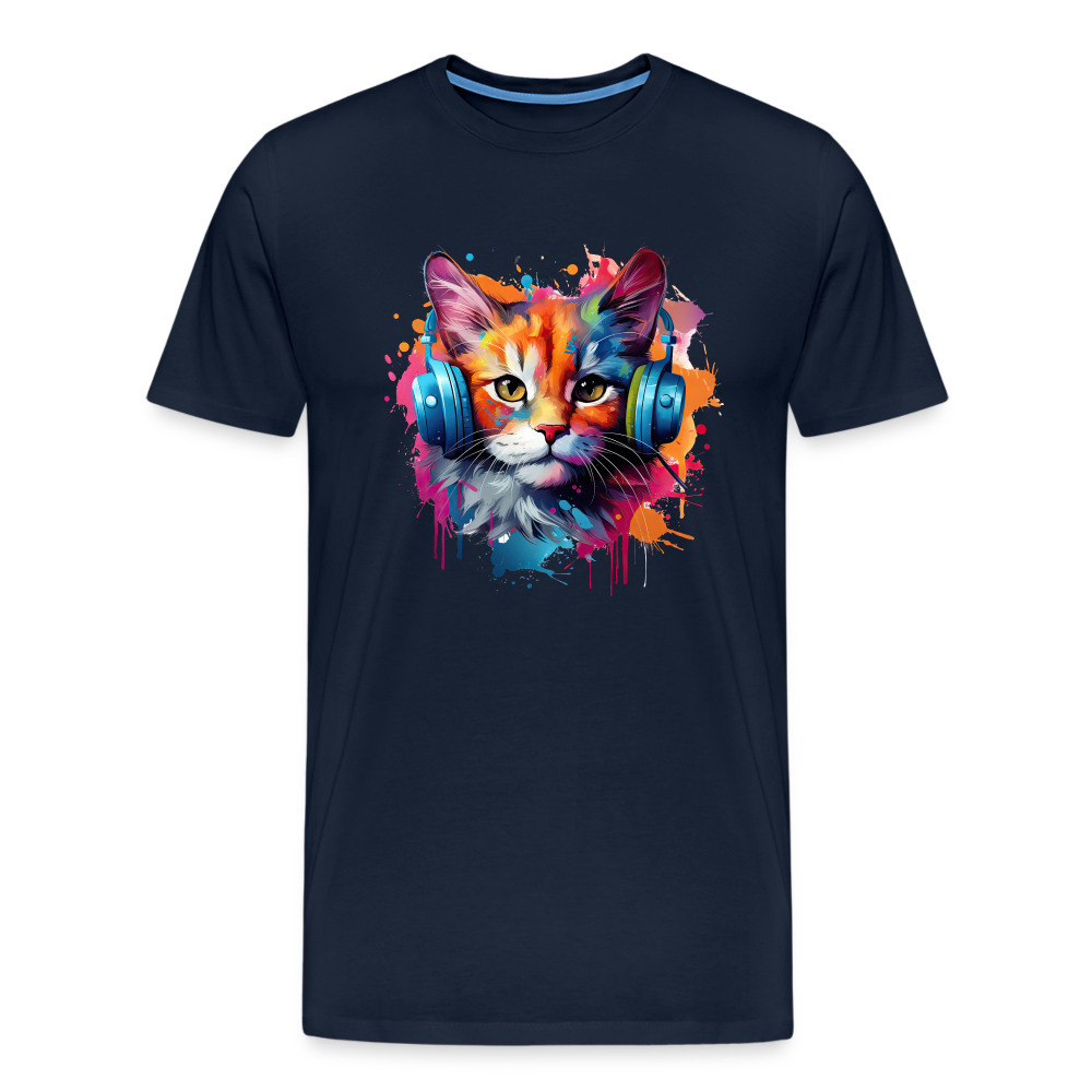 Katze Kopfhörer Männer Premium T-Shirt - Navy