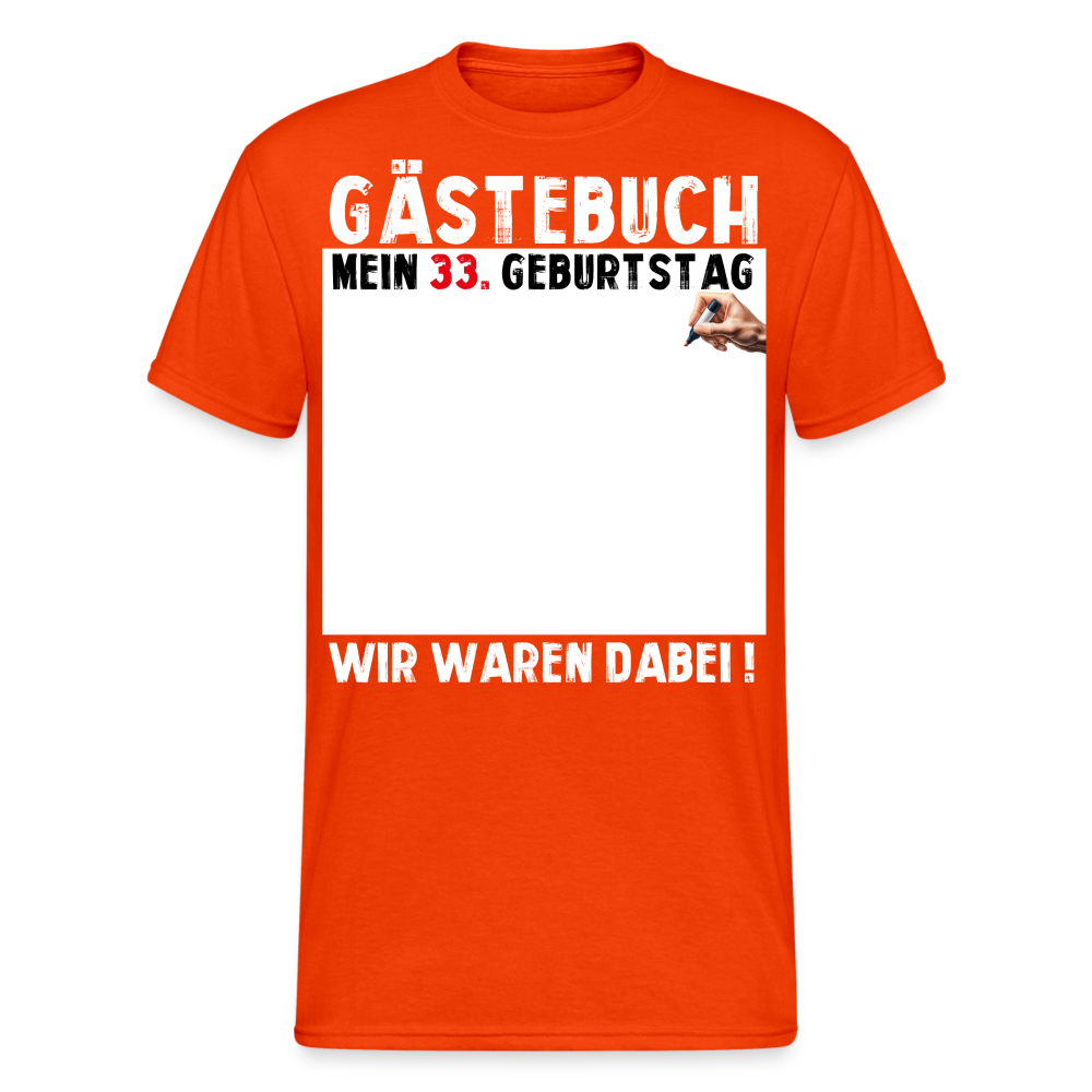 33. Geburtstag Gästebuch T-Shirt Lustig Geschenk T-Shirt - kräftig Orange