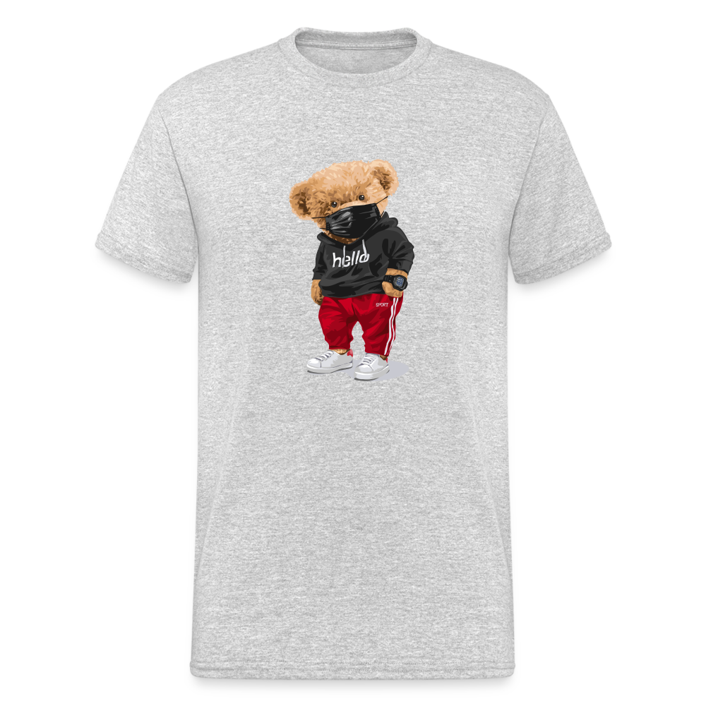 Teddybär Bear Hello Streetwear Spruch T-Shirt Herren - Grau meliert