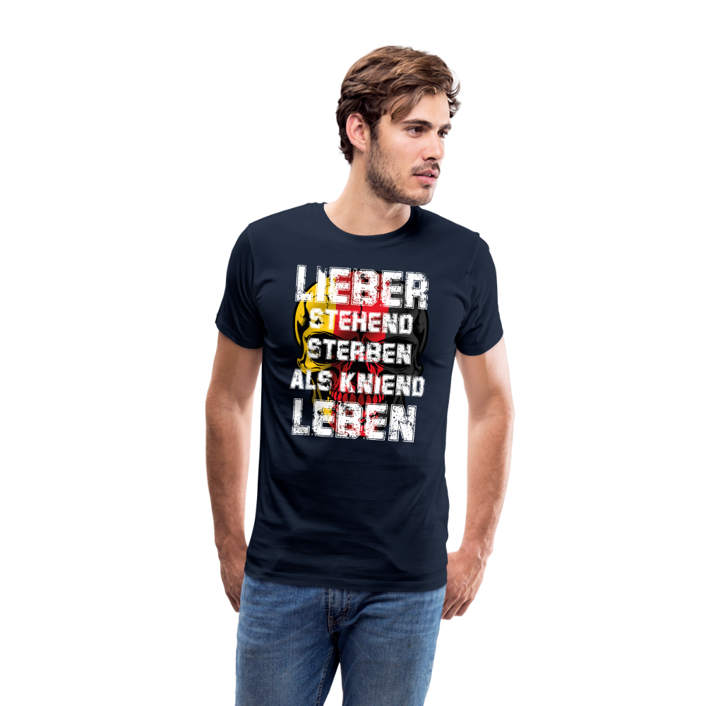Lieber stehend sterben als kniend Leben German Skull Premium T-Shirt Herren - Navy