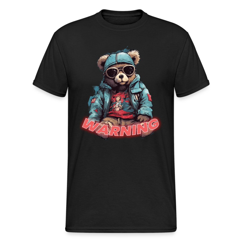 Teddybär Bear Warning Streetwear Spruch T-Shirt Herren - Schwarz