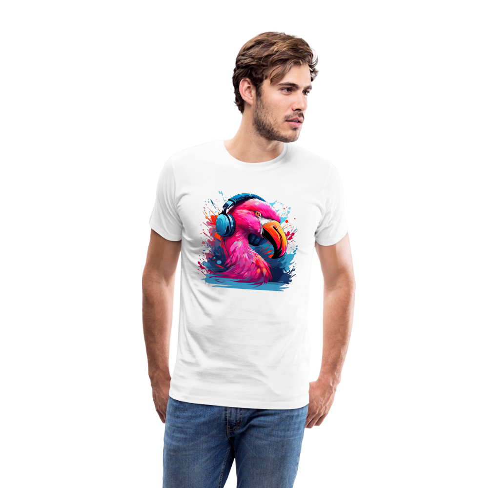 Flamingo Kopfhörer Safari Zoo Männer Premium T-Shirt - Weiß