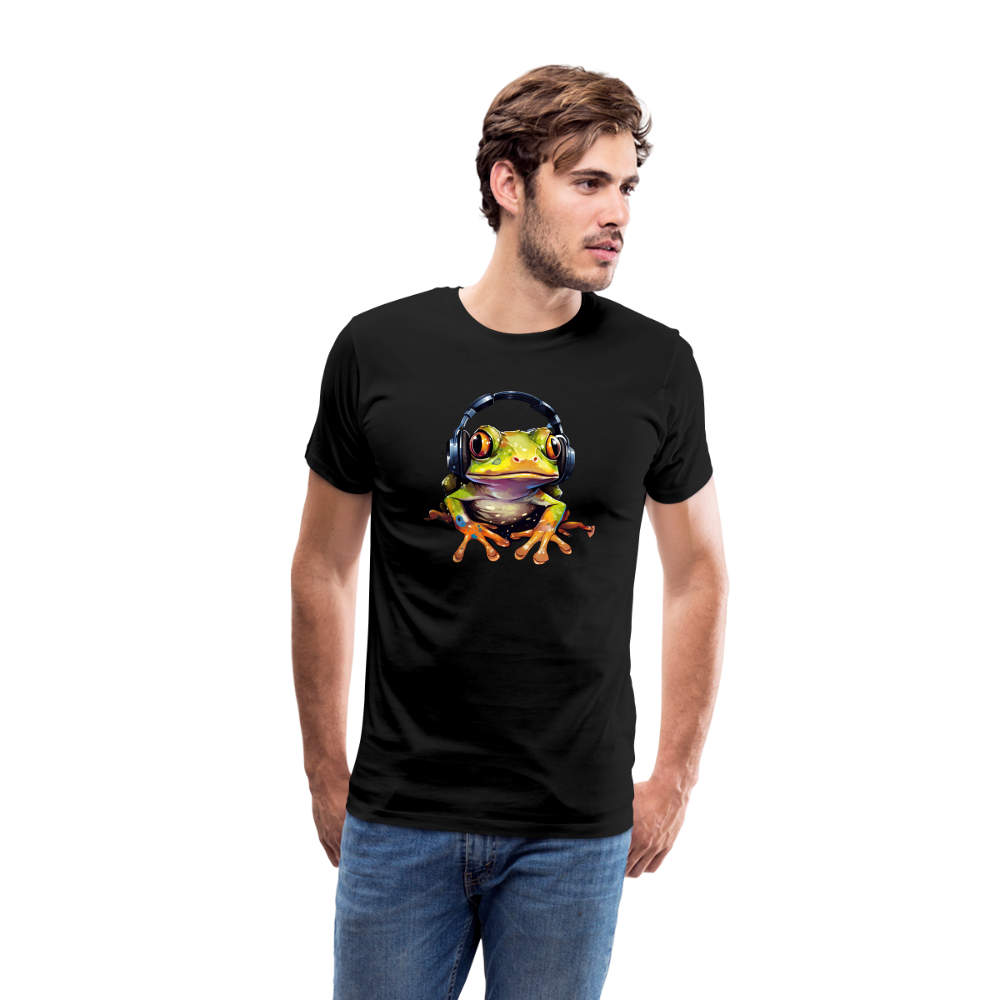 Frosch Kopfhörer Safari Zoo Männer Premium T-Shirt - Schwarz