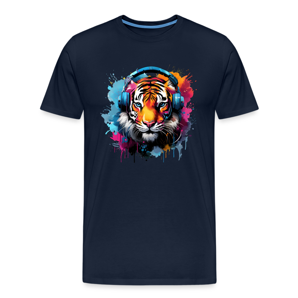 Tiger Kopfhörern Safari Zoo Männer Premium T-Shirt - Navy