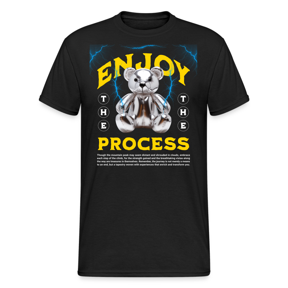 Teddybär Bear Enjoy Process Streetwear Spruch T-Shirt Herren - Schwarz