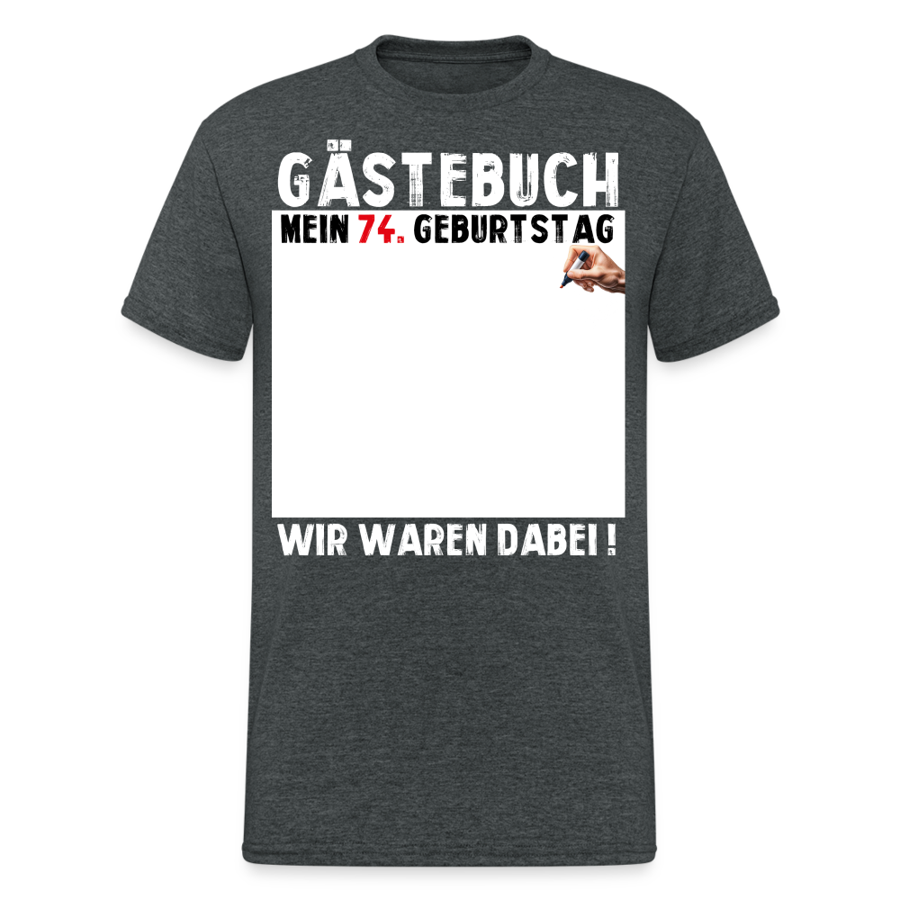 74. Geburtstag Gästebuch T-Shirt Lustig Geschenk T-Shirt - Dunkelgrau meliert