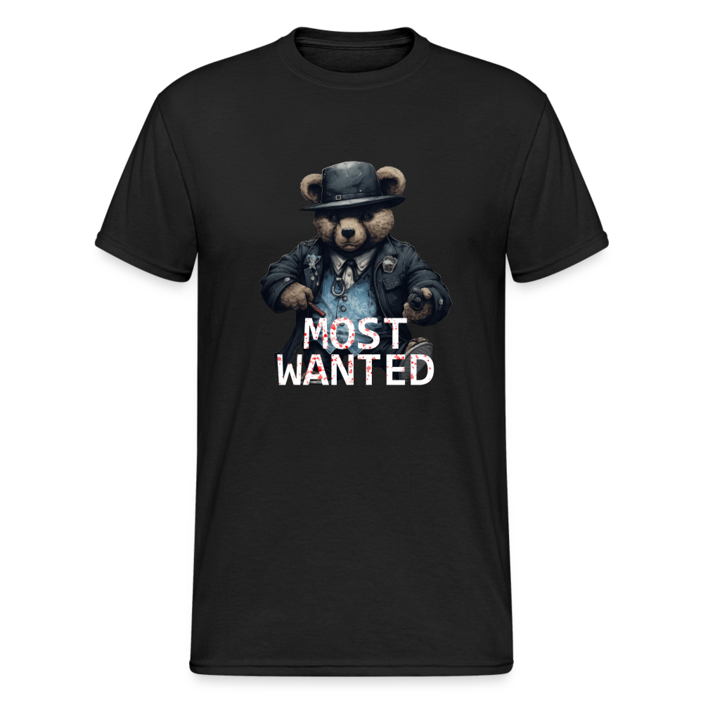 Teddybär Bear Most Wanted Streetwear Spruch T-Shirt Herren - Schwarz