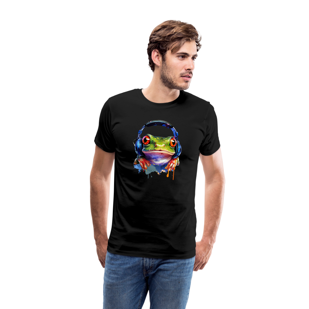 Frosch Kopfhörer Safari Zoo Männer Premium T-Shirt - Schwarz
